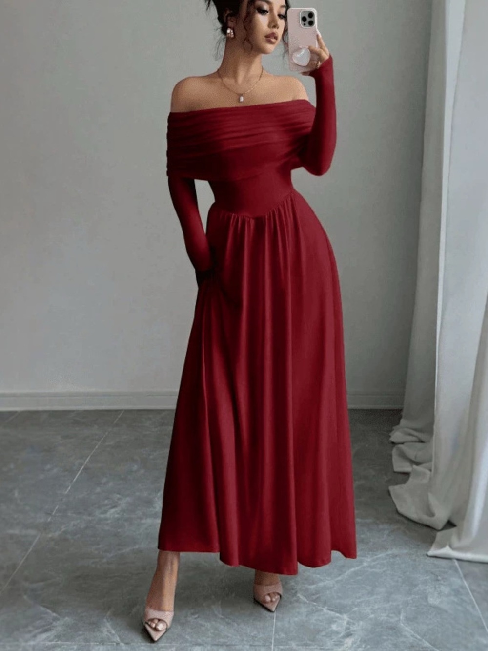 Off-Shoulder Long Sleeve Maxi Dress